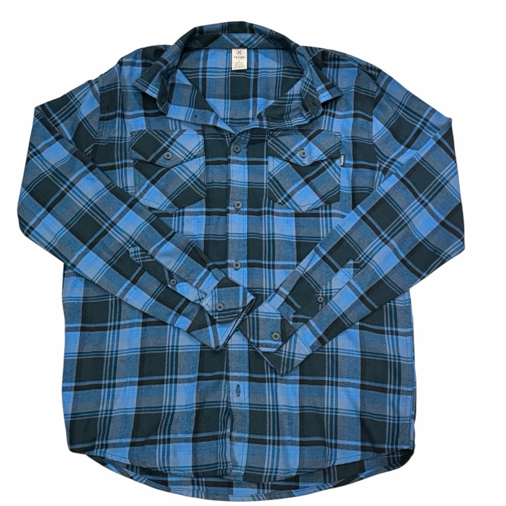 Hurley Men's Blue and Black Checkered Shirt